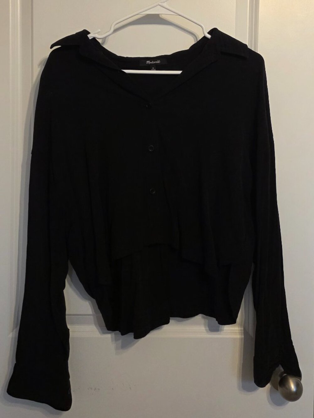 Madewell Black Cropped Button-Down Top - Size Medium